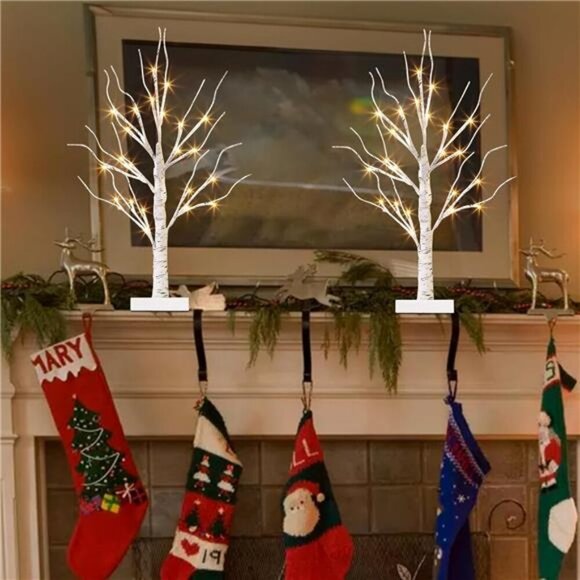 Lighted Birch Tree for Christmas Decor, Table Decorations Indoor, 2Pack 24 LED - Picture 2 of 7